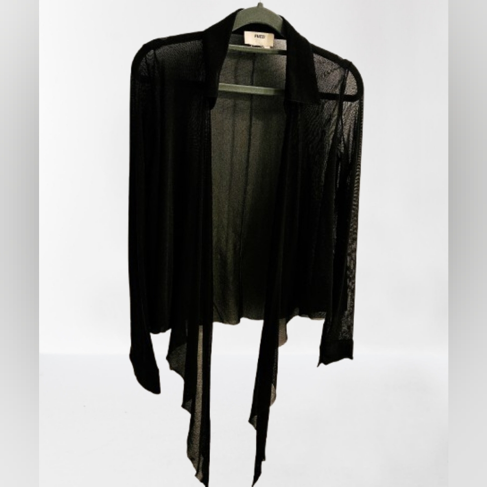 FUZZI Italy Black Sheer Long Sleeve Cardigan Shrug Size XS